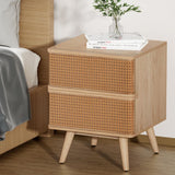 NNEDSZ Rattan Bedside Table Drawers Side End Table Storage Nightstand Oak NORA
