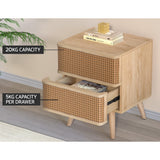 NNEDSZ Rattan Bedside Table Drawers Side End Table Storage Nightstand Oak NORA