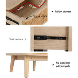 NNEDSZ Rattan Bedside Table Drawers Side End Table Storage Nightstand Oak NORA