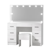 NNEDSZ Artiss Dressing Table Set Stool 10 Led Bulbs White Debbie