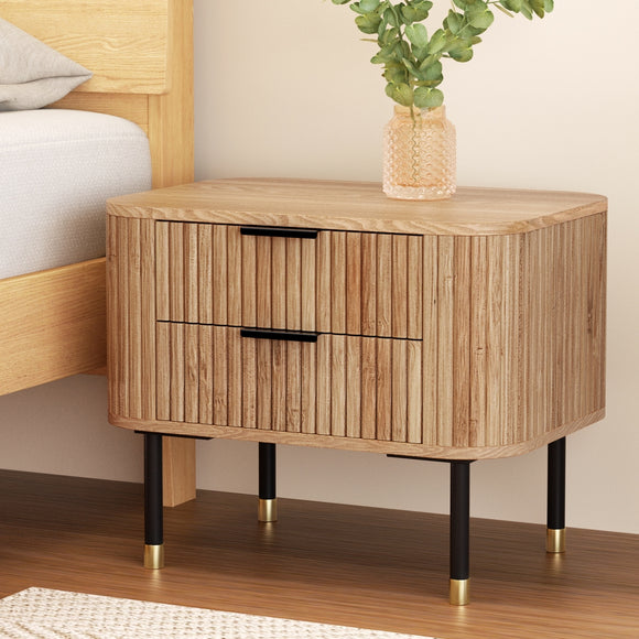 NNEDSZ Artiss Bedside Table 2 Drawers Paulownia Wood Pine