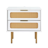 Artiss 2x Rattan Bedside Table 2 Drawers White