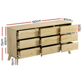 NNEDSZ 9 Chest of Drawers Tallboy Cabinet - XAVI Pine