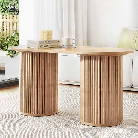NNEDSZ Artiss Coffee Table Oval 100CM Pine Samuel