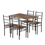 NNEDSZ Artiss Dining Table and Chairs Set 5PCS Industrial Wooden Metal Desk Walnut
