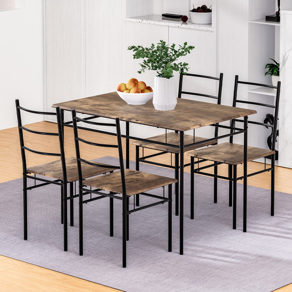 NNEDSZ Artiss Dining Table and Chairs Set 5PCS Industrial Wooden Metal Desk Walnut