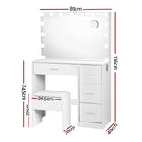 NNEDSZ Artiss Dressing Table Set Stool 15 Led Bulbs White Darcy