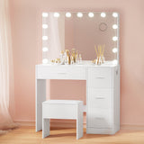 NNEDSZ Artiss Dressing Table Set Stool 15 Led Bulbs White Darcy