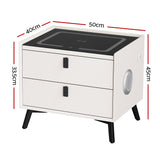 NNEDSZ Smart Bedside Table 2 Drawers with Wireless Charging Ports LED White AIKA