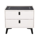 NNEDSZ Smart Bedside Table 2 Drawers with Wireless Charging Ports LED White AIKA