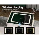 NNEDSZ Smart Bedside Table 2 Drawers with Wireless Charging Ports LED White AIKA