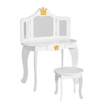 NNEDSZ Kids Dressing Table Vanity Makeup Chair Set Wooden 3 Mirror Drawer White