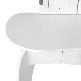 NNEDSZ Kids Dressing Table Vanity Makeup Chair Set Wooden 3 Mirror Drawer White