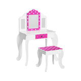 NNEDSZ Kids Dressing Table Vanity Makeup Chair Set Wooden 3 Mirror Drawer Pink