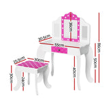 NNEDSZ Kids Dressing Table Vanity Makeup Chair Set Wooden 3 Mirror Drawer Pink