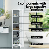 NNEDSZ Artiss Bathroom Storage Cabinet 160cm Tall Slim Floor Cupboard Toilet Glass Door White