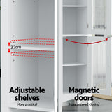 NNEDSZ Artiss Bathroom Storage Cabinet 160cm Tall Slim Floor Cupboard Toilet Glass Door White