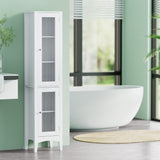 NNEDSZ Artiss Bathroom Storage Cabinet 160cm Tall Slim Floor Cupboard Toilet Glass Door White