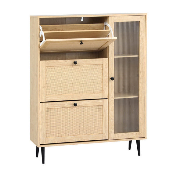 NNEDSZ Artiss Shoe Rack Cabinet 3 Flip-out Drawers Pine