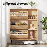 NNEDSZ Artiss Shoe Rack Cabinet 3 Flip-out Drawers Pine