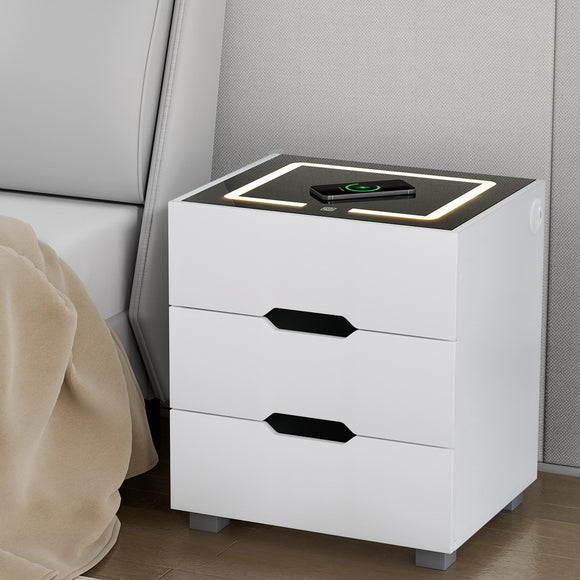 NNEDSZ Artiss Smart Bedside Table 3 Drawers with Wireless Charging Ports LED White ADAD