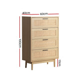 NNEDSZ Artiss 4 Chest of Drawers Rattan Tallboy Pine - BRIONY