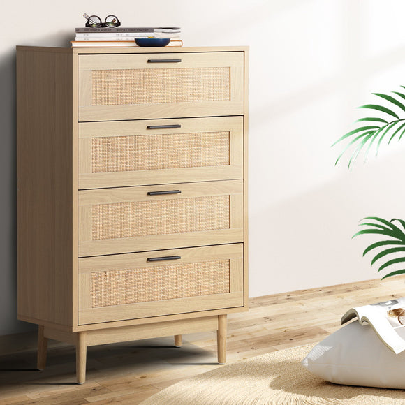 NNEDSZ Artiss 4 Chest of Drawers Rattan Tallboy Pine - BRIONY