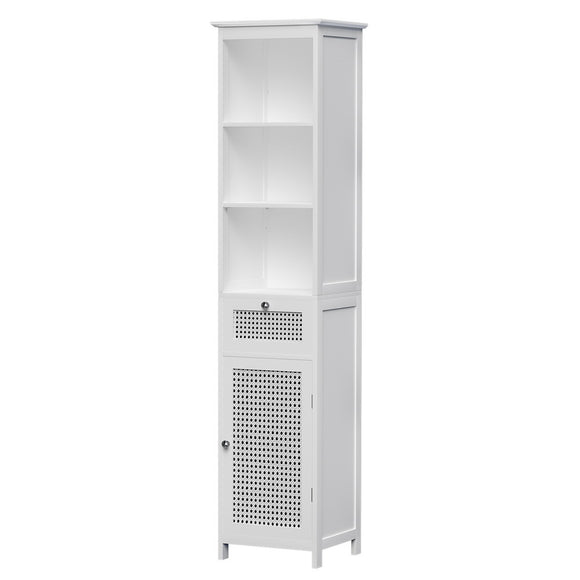 NNEDSZ Artiss Bathroom Cabinet Storage 161cm White Rattan Tallboy Toilet Cupboard