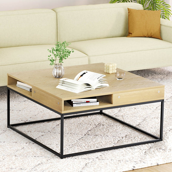NNEDSZ Artiss Coffee Table Storage Shelf Metal Frame