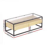 NNEDSZ Coffee Table 2 Drawers Glass Tabletop Pine
