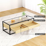 NNEDSZ Coffee Table 2 Drawers Glass Tabletop Pine