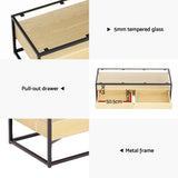 NNEDSZ Coffee Table 2 Drawers Glass Tabletop Pine