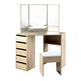 NNEDSZ Artiss Dressing Table Stool Set Corner 5 Drawers Oak