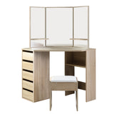 NNEDSZ Artiss Dressing Table Stool Set Corner 5 Drawers Oak