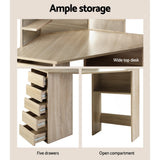 NNEDSZ Artiss Dressing Table Stool Set Corner 5 Drawers Oak