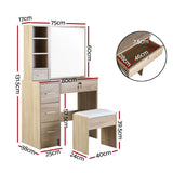 NNEDSZ Artiss Dressing Table Stool Set Sliding Mirror Oak Diane