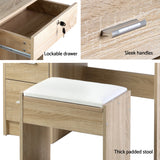 NNEDSZ Artiss Dressing Table Stool Set Sliding Mirror Oak Diane