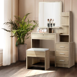 NNEDSZ Artiss Dressing Table Stool Set 4 Drawers Oak