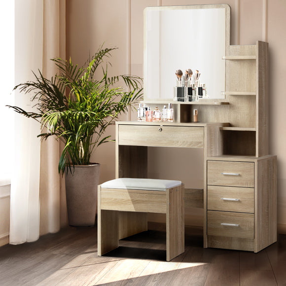 NNEDSZ Artiss Dressing Table Stool Set 4 Drawers Oak