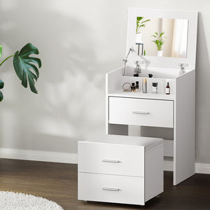 NNEDSZ Artiss 2-in-1 Dressing Table Stool Set Bedside Table White