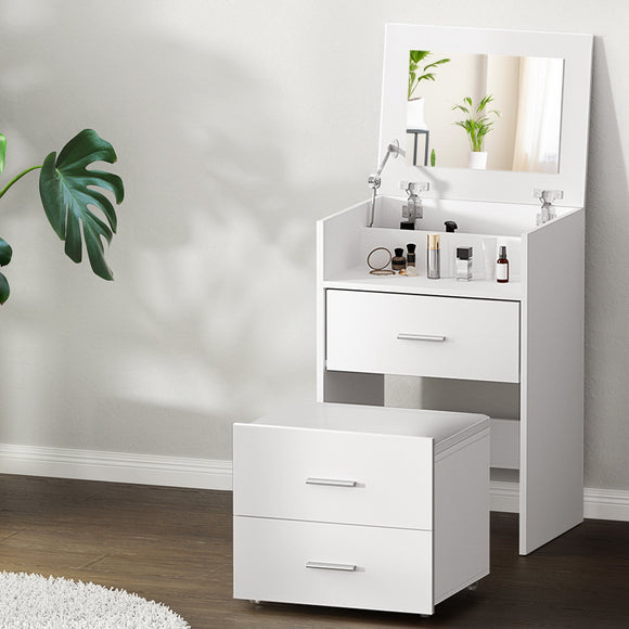 NNEDSZ Artiss 2-in-1 Dressing Table Stool Set Bedside Table White