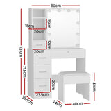 NNEDSZ Artiss Dressing Table Set Stool 10 Led Bulbs White Dylan
