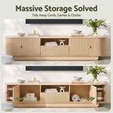 Artiss 220cm TV Unit Rounded Edge Slide Side Cabinet Door Pine