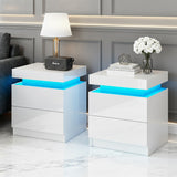 Artiss 2X Bedside Table LED 2 Drawers Lift-up Storage - COLEY White