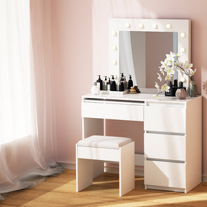 NNEDSZ Artiss Dressing Table Set Stool 12 Led Bulbs White
