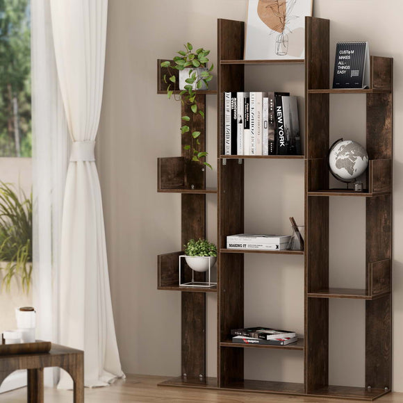 NNEDSZ Artiss Tree-Shaped Bookshelf ROMI Walnut