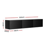 NNEDSZ Floating Entertainment Unit TV Cabinet High Glossy Black 3 Cabinets 200CM