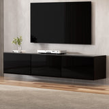 NNEDSZ Floating Entertainment Unit TV Cabinet High Glossy Black 3 Cabinets 200CM