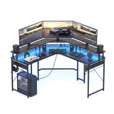 Artiss L-Shape Gaming Desk Computer Desks RGB LED Power Outlet 130cm Black