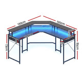 Artiss L-Shape Gaming Desk Computer Desks RGB LED Power Outlet 130cm Black